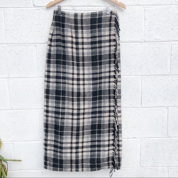 Vintage Dresses & Skirts - Vintage Plaid Wool Wrap Maxi Skirt